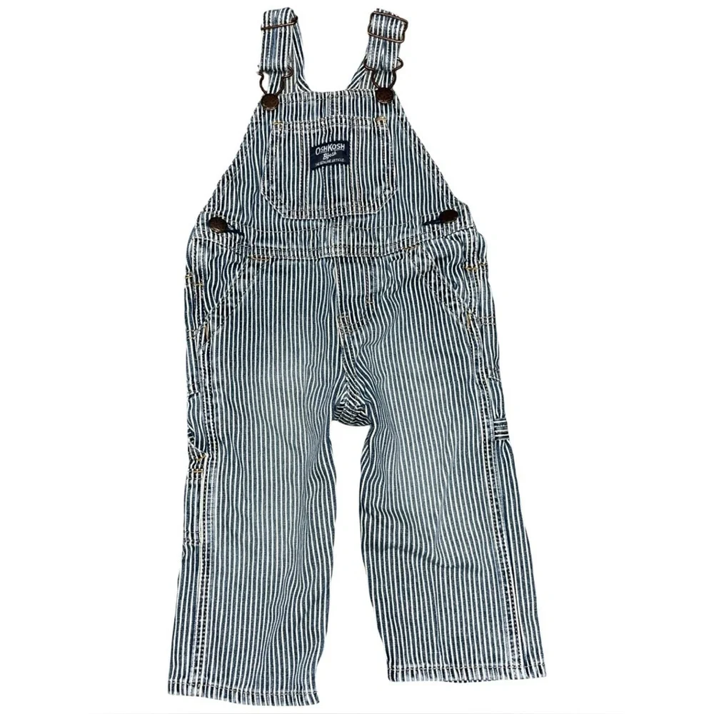 OshKosh B'gosh Hickory Blue and White Striped Overalls unisex size 12m